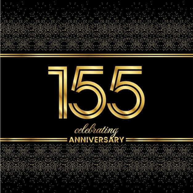 155 Golden Double Line Number 155 Anniversary invitation cover with glitter separated by golden double lines on a black background