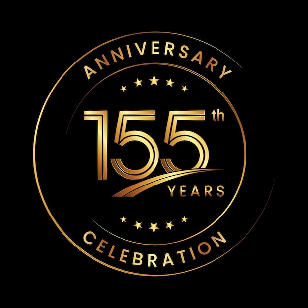 155-jarig jubileum Jubileumlogo-ontwerp met gouden kleurring en tekst voor jubileumfeestevenementen Logo Vector Template
