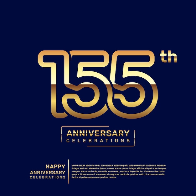 155th year anniversary logo design with a double line concept in gold color