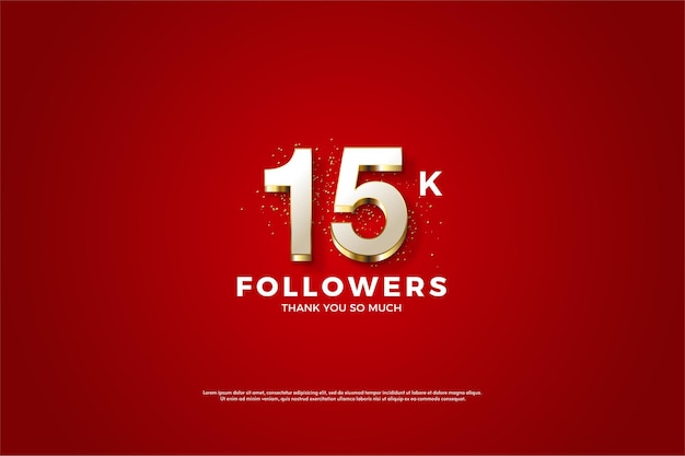 15k follower background with luxurious and shiny gold plated figures illustration.