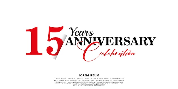 15-летие празднования векторного шаблона юбилея с красным на белом фоне абстрактным дизайном