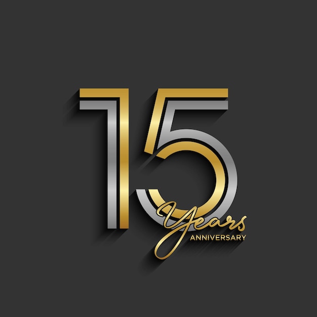 15th Anniversary logo design double line number concept design Golden number Logo Vector Template