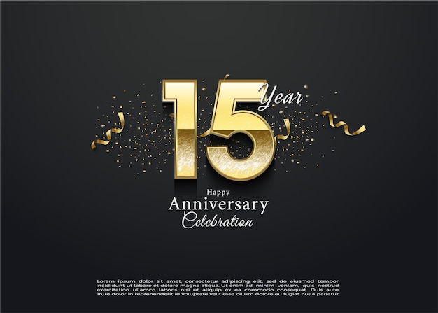 15th anniversary with elegant gold numbers