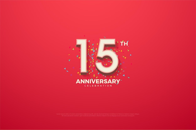 15th anniversary with three-dimensional numbers on a bright red background