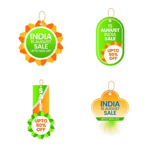 15th August Indian Independence Day Badge Emblem and stickers set vector illustration