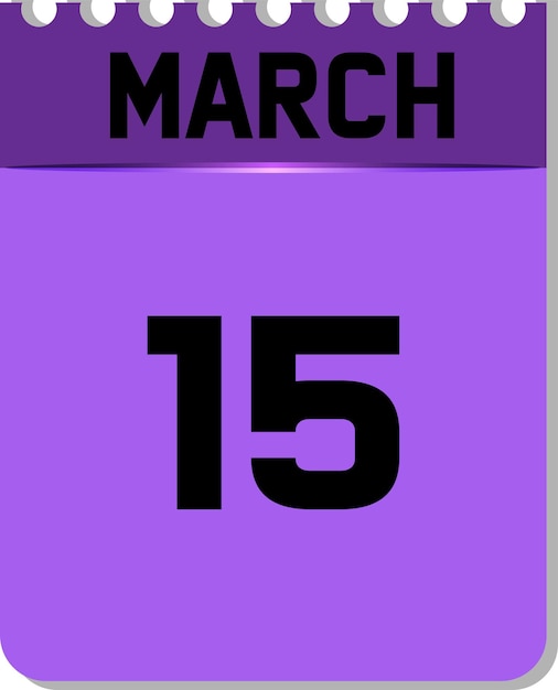 15 marzo nell'icona del calendario viola e nero su sfondo bianco. può cambiare colore