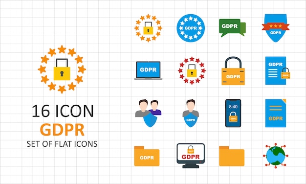 16 gdpr flat icon sheet pixel perfect иконки