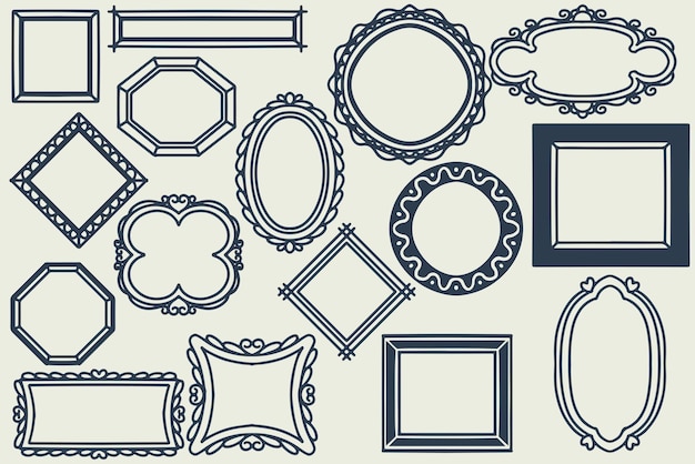 Vector 16 hand drawn frame decoration set collection of hand drawn doodle frames isolated on white background black drawings set minimal freehand drawn sketches