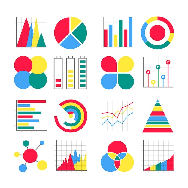 16 moderne vlakke stijl ontwerp infographics visualisatie pictogrammen tekens instellen vectorillustratie