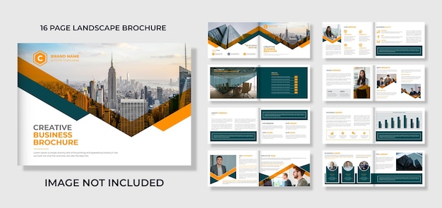 16 Page corporate business modern landscape bifold company profile brochure design template Premium