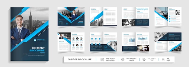 Modello di brochure aziendale bifold moderno di 16 pagine profilo aziendale progettazione del rapporto annuale