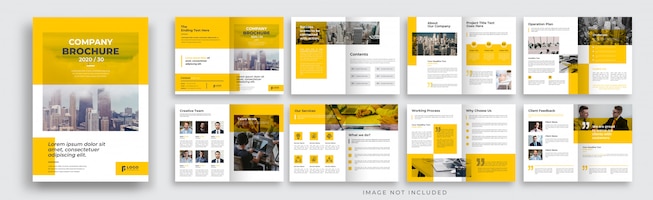 Vector 16 page yellow company brochure template layout