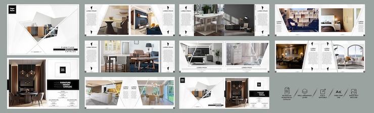 Vector 16 pages a4 horizontal furniture vector catalog template