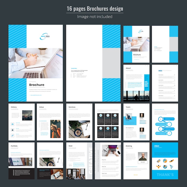 Vector 16 pages blue business brochure template