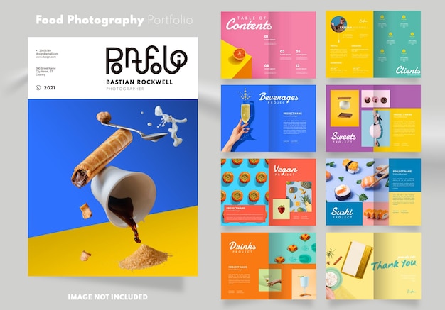 16 pages of colorful food photography portfolio design