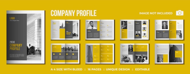 Vettore design del modello di brochure bifold con profilo aziendale di 16 pagine