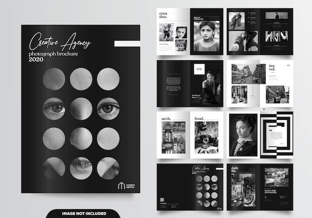 16 страниц минималистского дизайна черных брошюр