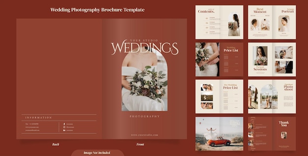 16 pagine di design minimalista per opuscoli fotografici di matrimonio