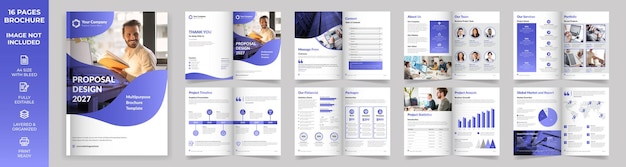 16 pagine modello di brochure multiuso presentazioni di proposte commerciali pubblicità del profilo aziendale