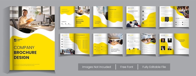 16 pagina bedrijfsbrochure sjabloon geel minimalistisch ontwerp