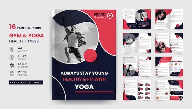 16 pagina's gym yoga gezondheid fitness bedrijfsbrochure ontwerp