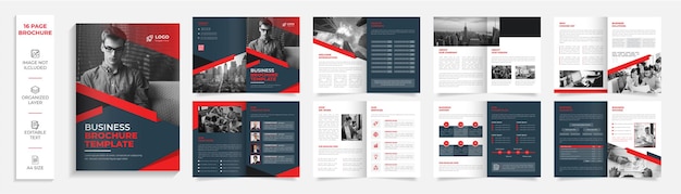 Vector 16 pagina zakelijke moderne professionele tweevoudige brochure bedrijfsprofiel ontwerp