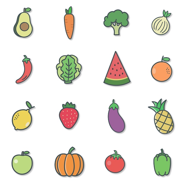 16 set collection fruits and vegetables vegan foodie