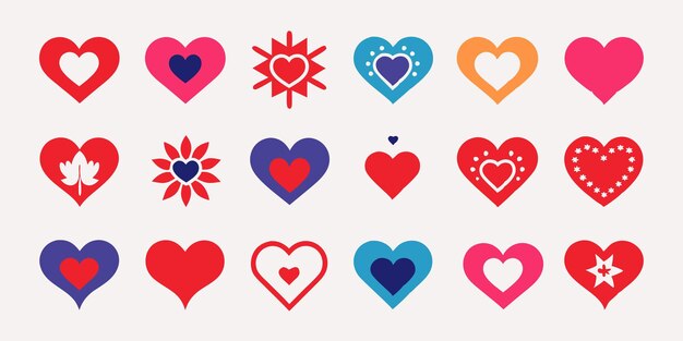 Vector 16 set different style heart symbol vector on white background