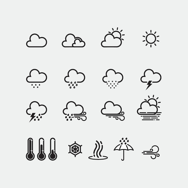 Vettore 16 semplici icone meteorologiche diurne con uno stile di contorno