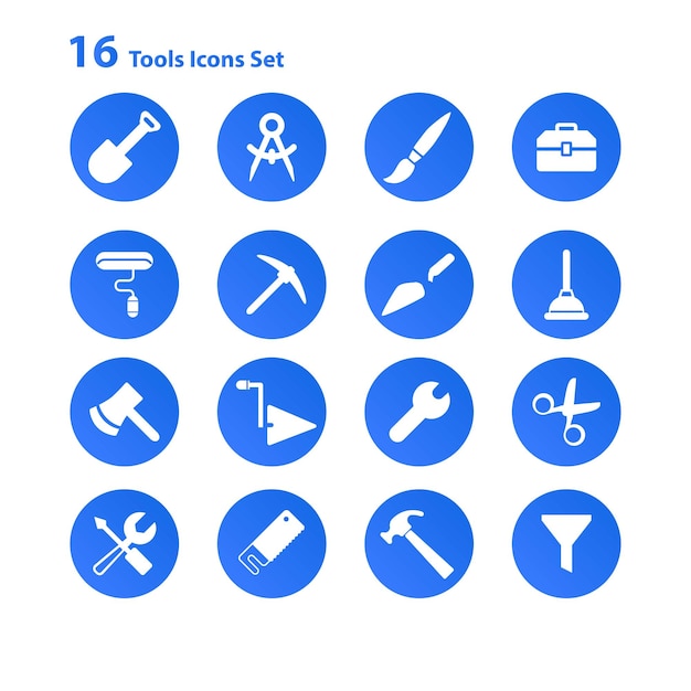 Vettore 16 icone piatte del set di strumenti