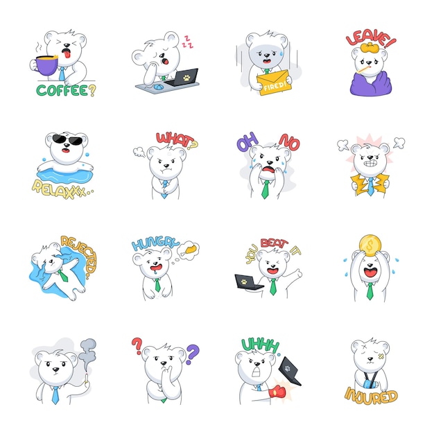 16 Trendy Office Bear Flat Stickers