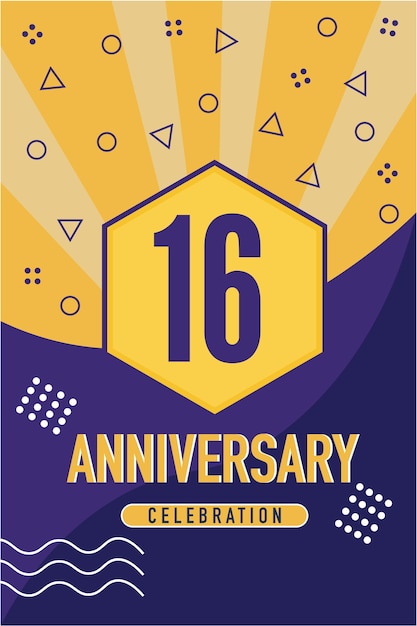 Vector 16 year anniversary celebration vector template . anniversary concept template design.