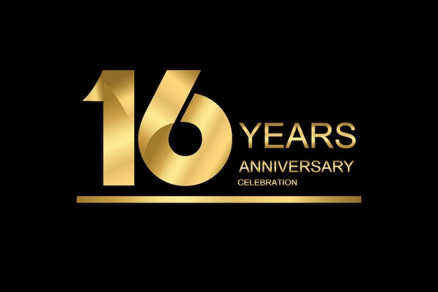 16 year anniversary vector banner template gold icon isolated on black background