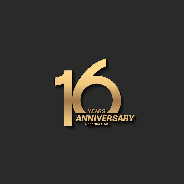16주년 기념 로고타입, 고급스러운 현대 숫자, 황금색
