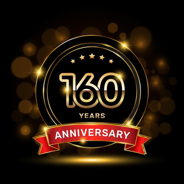 Vector 160 year anniversary logo with a gold emblem shape and red ribbon