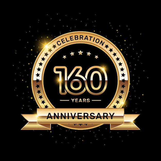 Vector 160 year anniversary logo with a number and golden ribbon vector template