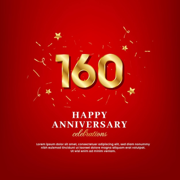 160 years of golden numbers anniversary celebrating text and anniversary congratulation text with golden confetti spread on a red background