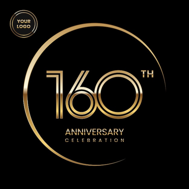 160e verjaardag logo Jubileum logo ontwerp met gouden nummer Line Art Logo Vector Template