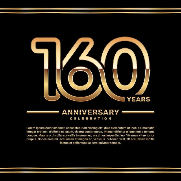 Vettore design del logo della celebrazione del 160° anniversario con numeri a doppia riga in colore oro