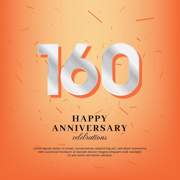 160th anniversary vector template with a white number and confetti spread on an orange background