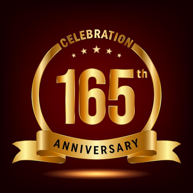 165th Anniversary Celebration logo design with ring and gold ribbon Logo Vector Template