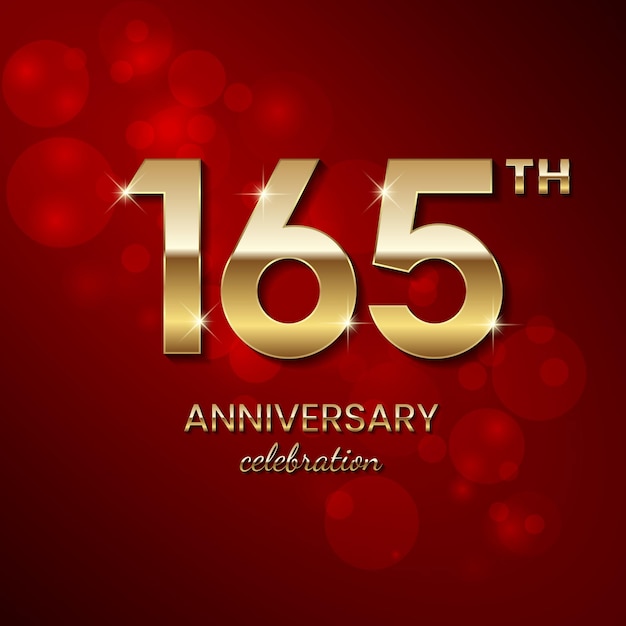 165th Anniversary Logo Golden number with sparkling confetti and glitter Vector Template