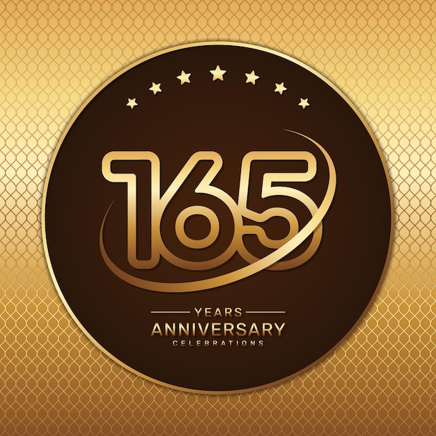 Logo del 165° anniversario con un numero d'oro e un anello isolato su uno sfondo con motivo dorato