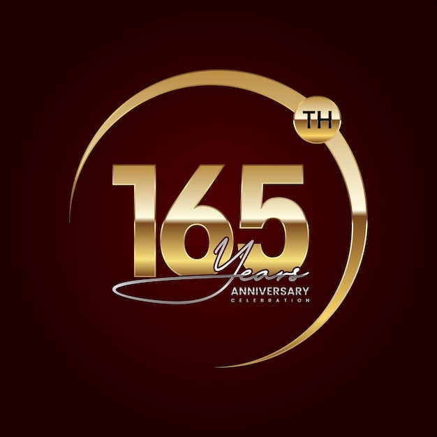 165° anniversario design del logo di lusso con anello dorato testo in stile scritto a mano logo vector template