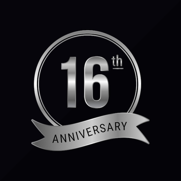 16e verjaardag logo zilveren kleur voor viering evenement bruiloft wenskaart uitnodiging ronde