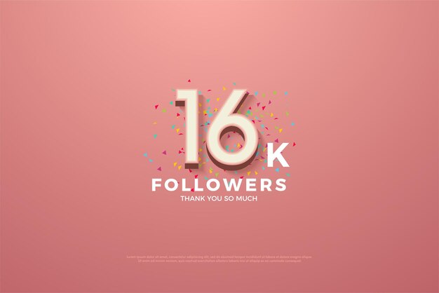 16k followers on colored paper cut background.