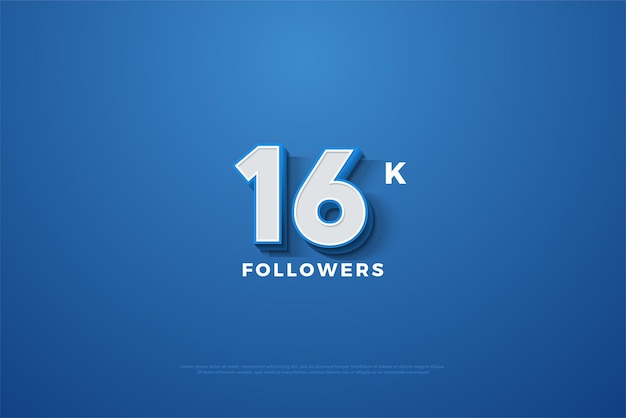 16k followers with realistic blue 3d numbers.