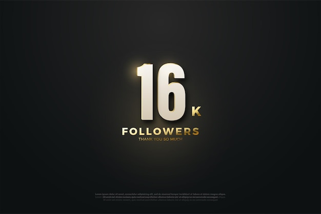 16k followers with white numbers with glow effect.