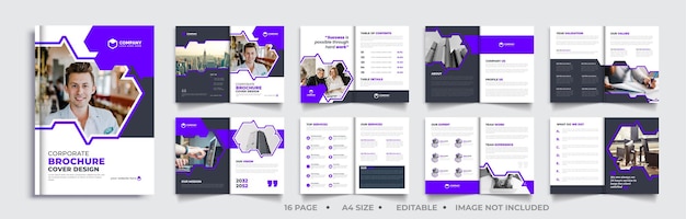 Vettore brochure di 16 pagine design multiuso con modello di layout moderno