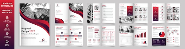Modello di brochure multiuso di 16 pagine presentazioni di proposte commerciali profilo aziendale